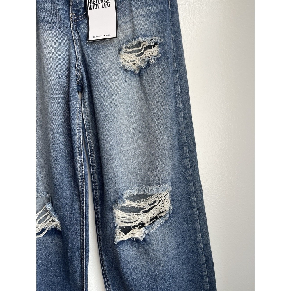 Almost Famous Women's Distressed Blue Denim Jeans, Size 3 - Picture 5 of 13